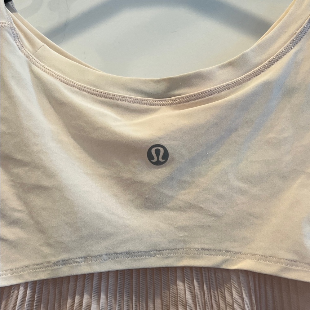 Lululemon Just Pleat It Tank Sheer Cream Crop Top Sleeveless Athletic Gym Yoga - Picture 4 of 7